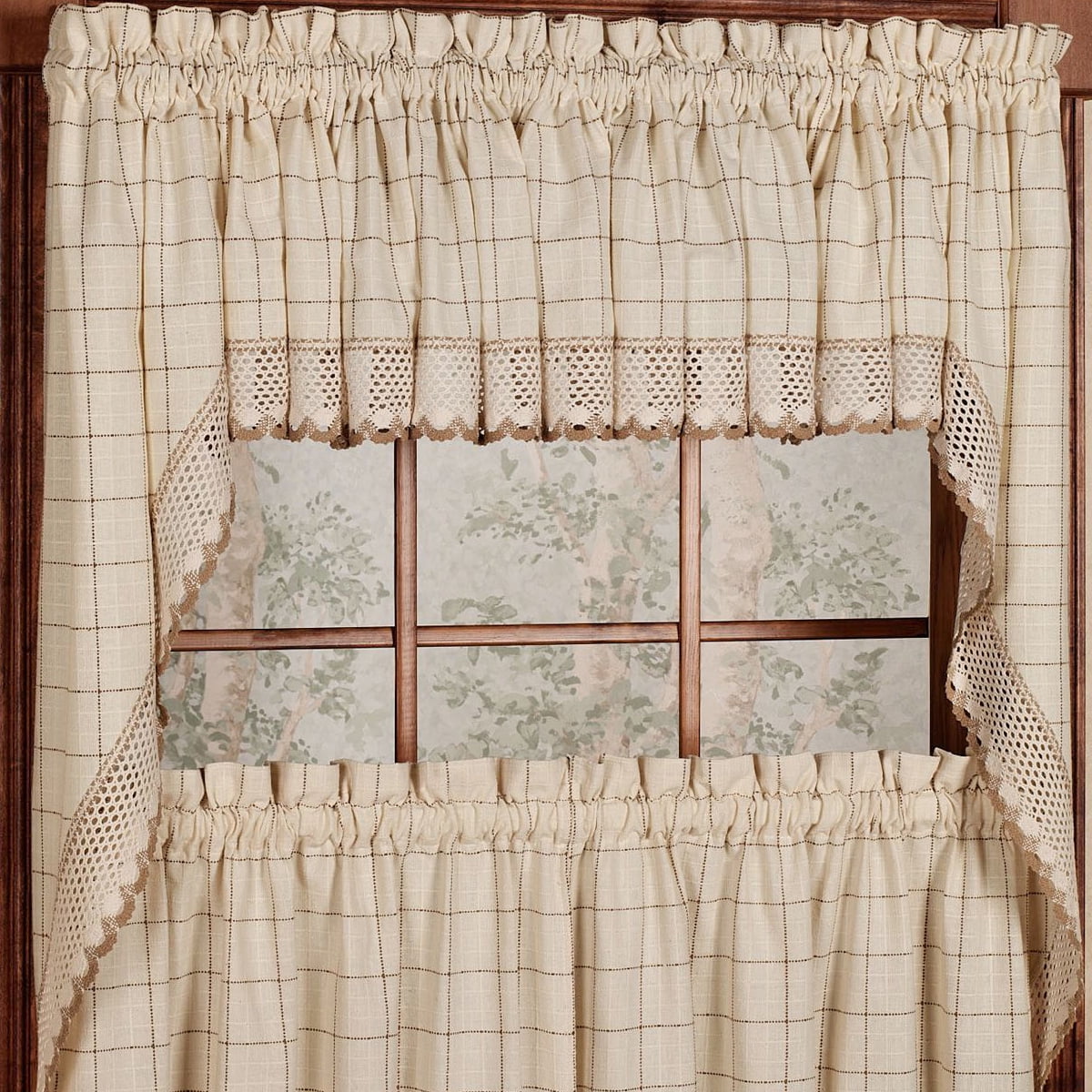 Adirondack Cotton Kitchen Window Curtains Toast 36" Tiers, Swags, Valance Set
