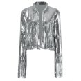 thumbnail image 7 of Tiweut Jackets for Womens Fringe Disco Theme Fashion Sequins Tassel Long Sleeve Party Gown Outwear Tops Silver,One Size, 7 of 7