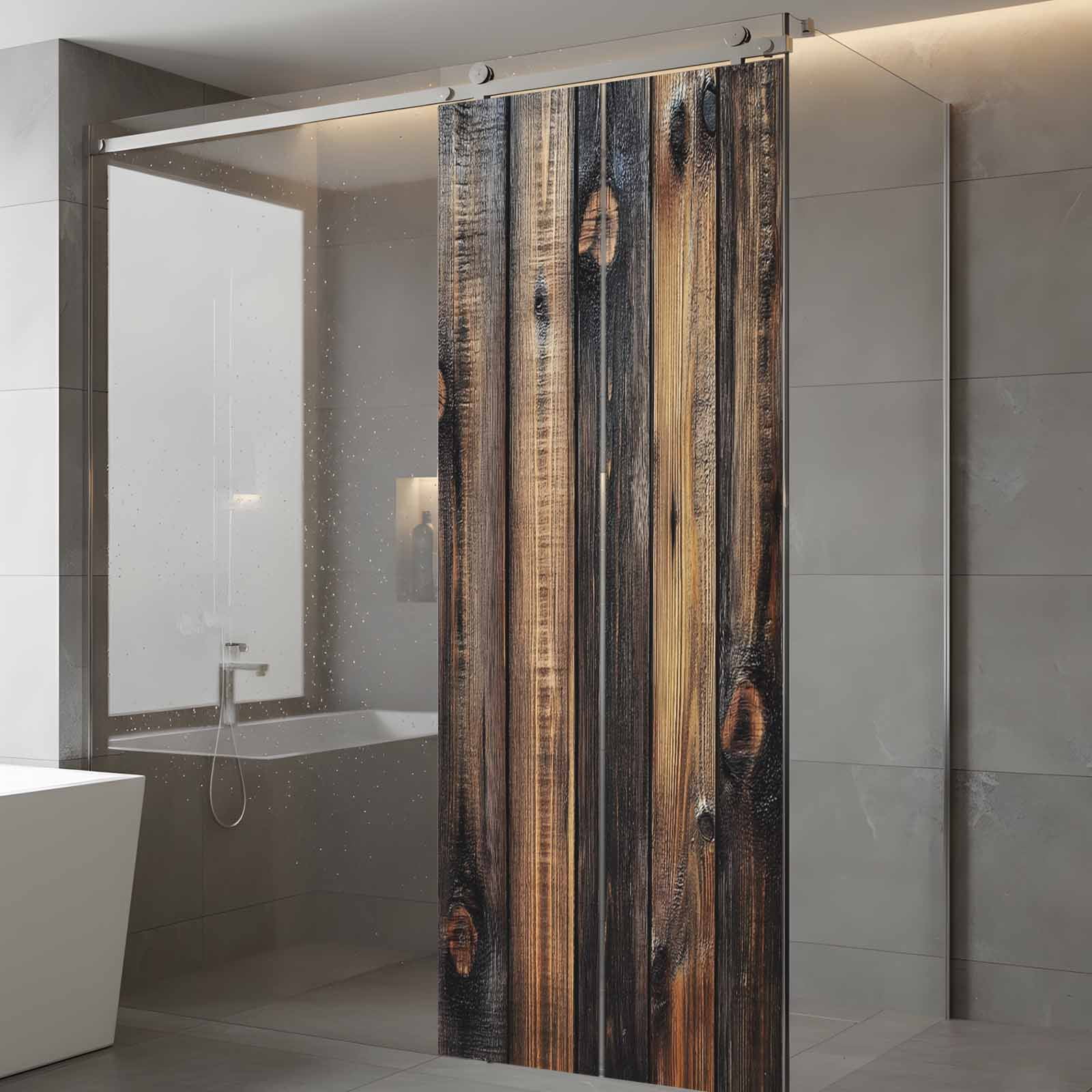 Black Brown Board Window Privacy Film, Vintage Chic Shabby Wooden Grain Static Cling UV Sun Blocking Heat Control Window Tint Day and Night, Non-Adhesive One Way Windows Privacy Cover 23.6''x59''