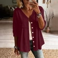 thumbnail image 2 of Wensltd Women Cotton Linen Tops Spring Summer Button 3/4 Sleeve Tops Cardigan, 2 of 7