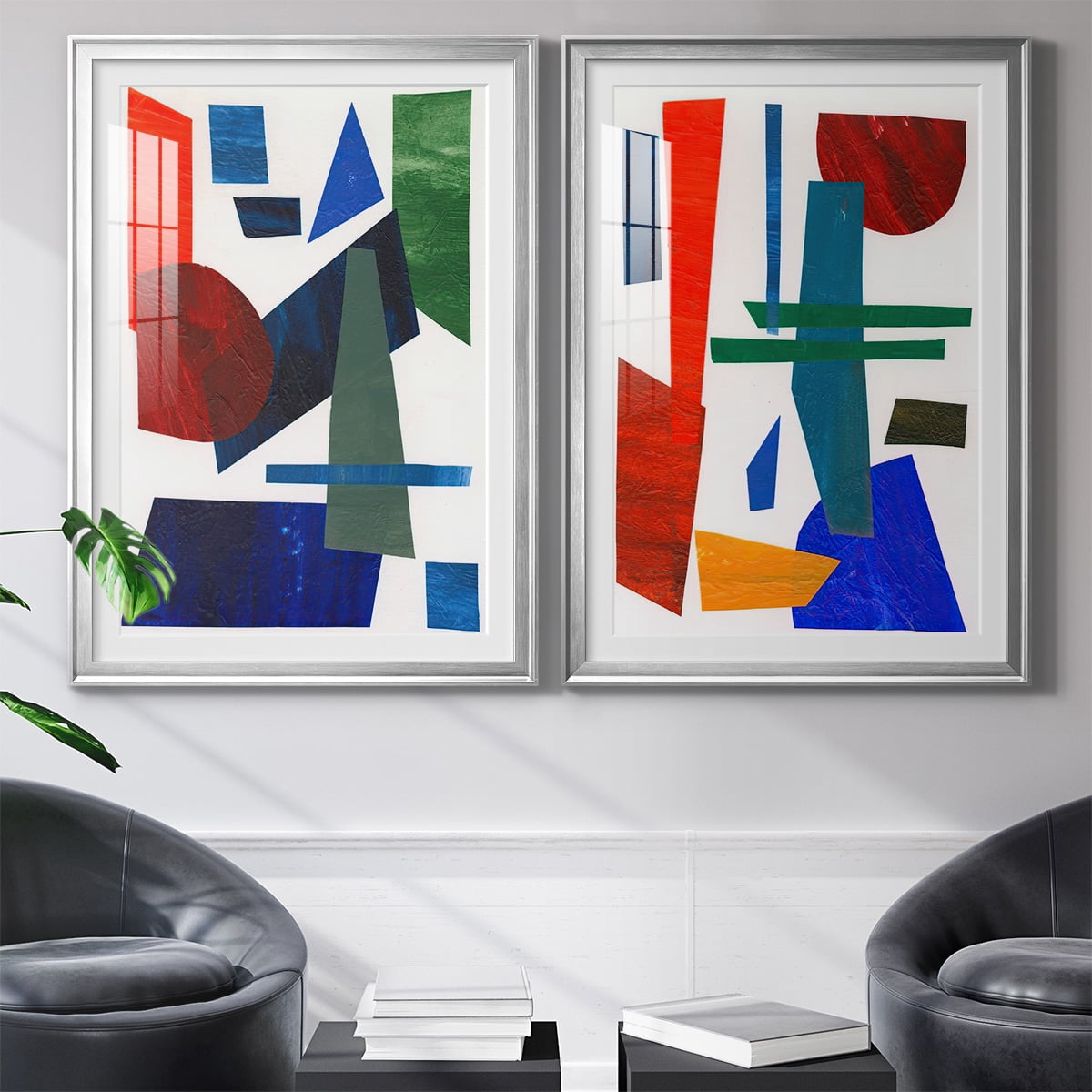 Wexford Home Colorful Shapes III Premium Framed Print, 18.5" x 24.5" - Ready to Hang, Silver (Set of 2)
