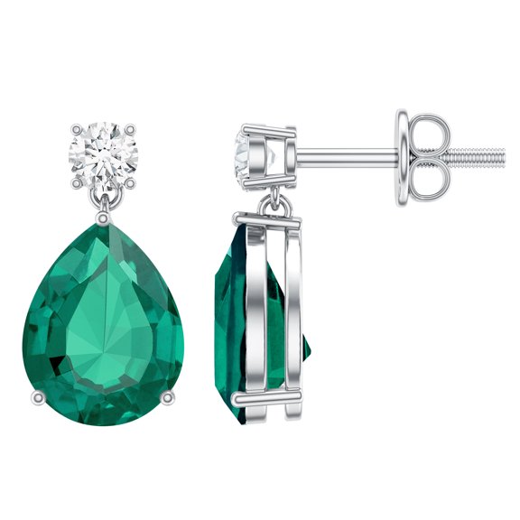 Rosec Jewels Lab Grown Emerald Teardrop Earrings with Moissanite for Women (7X9 mm), 925 Sterling Silver