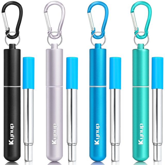 Pajitas reutilizables Kynup Metal con silicona, 20 unidades con funda y cepillo