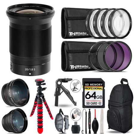 Nikon NIKKOR Z 20mm f/1.8 S Lens - 3 Lens Kit + Tripod + Backpack - 64GB Accessory Bundle