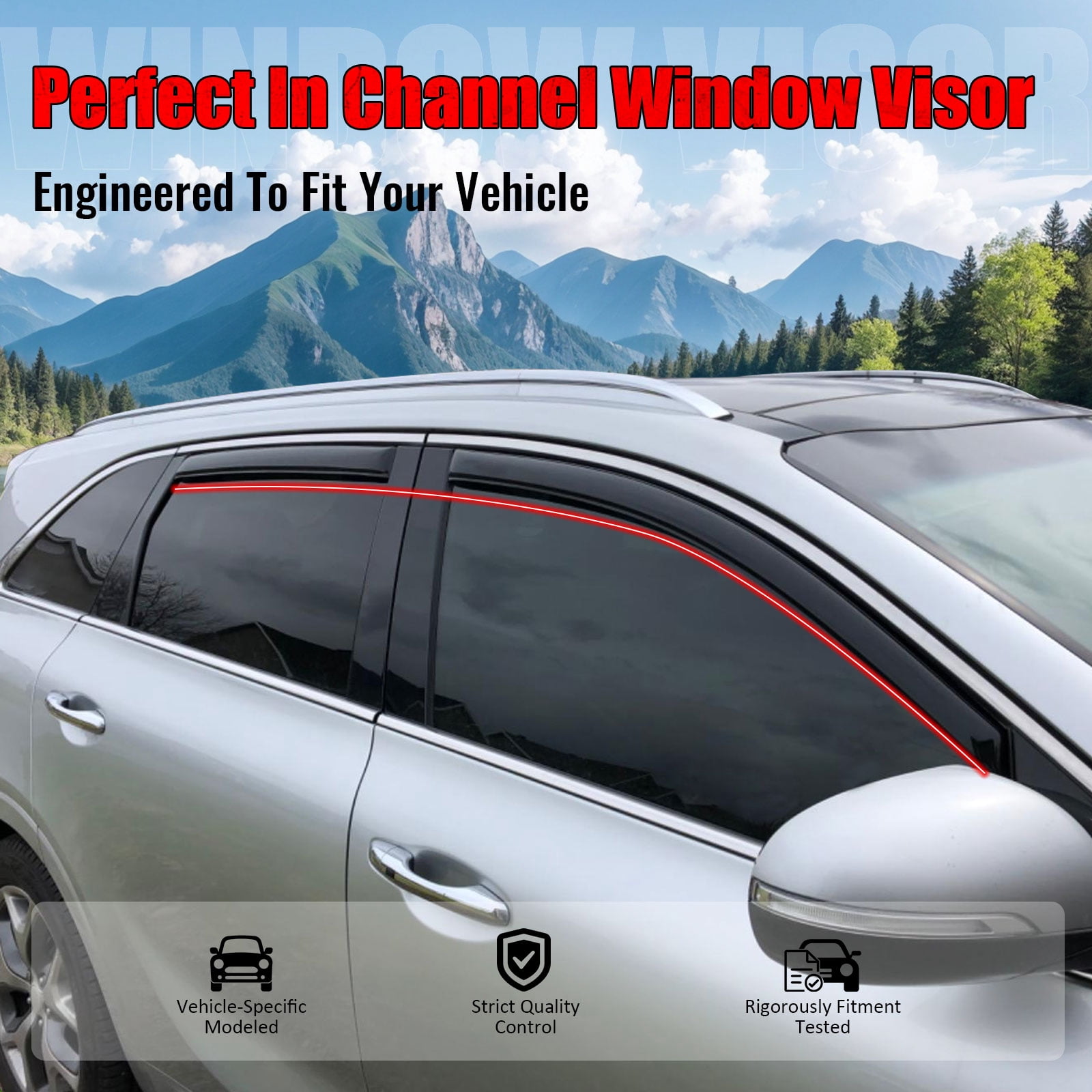 Ikon Motorsports In-Channel Window Visors Fits 2016-2020 Kia Sorento, Slim Style Side Door Rain Vent Guard Deflectors, Acrylic Smoke 4PCS