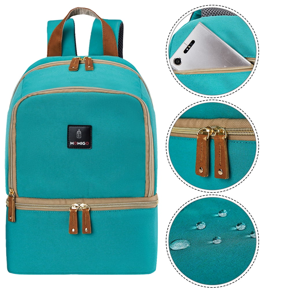 Breast Pump Bag Backpack - Cooler Lunch Bag Double Layer for Mother Large Size Green