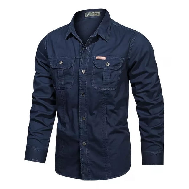A Camisa Cargo Militar Con Botones De Manga Larga For Hombre
