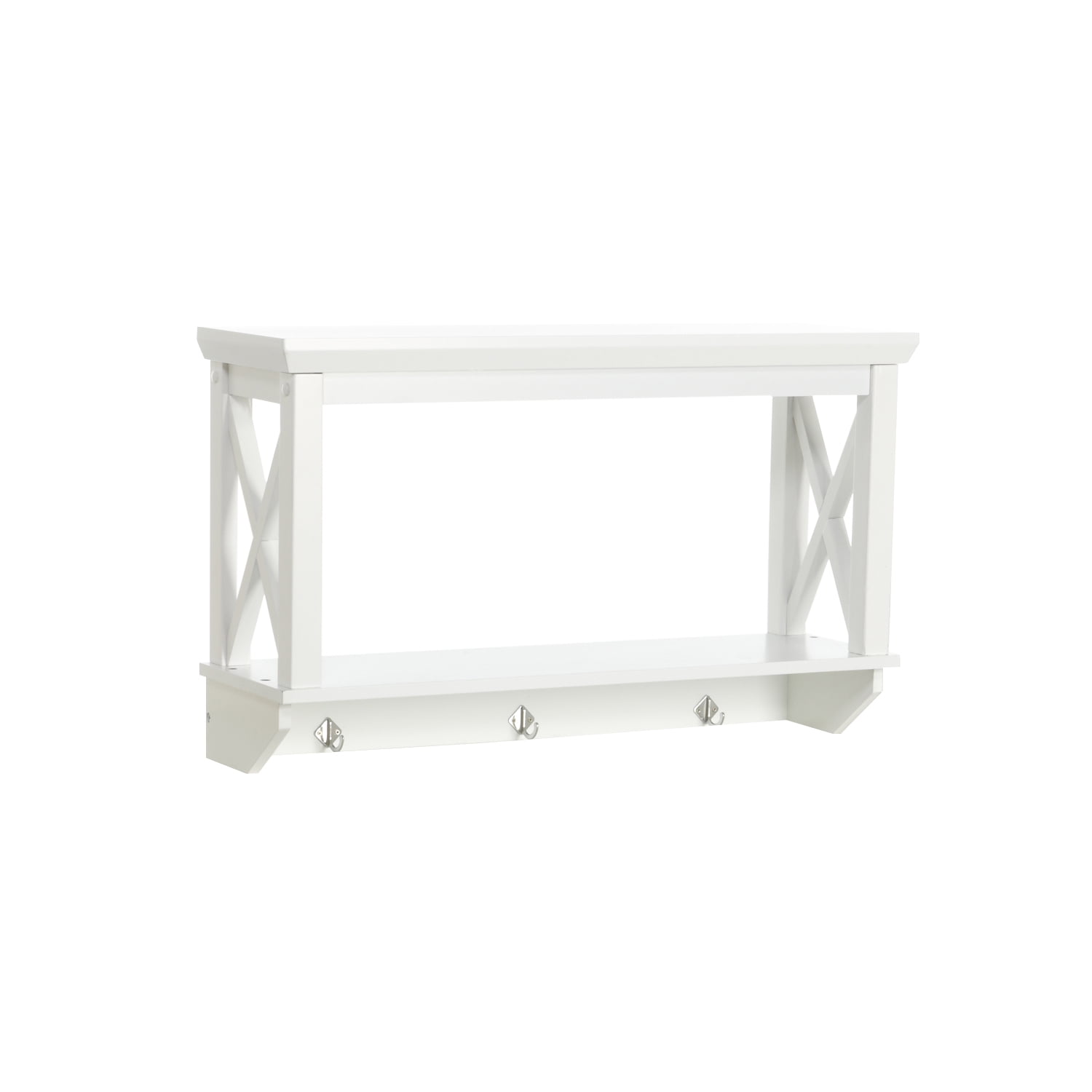 RiverRidge Wall Shelf with Hooks for Kids White