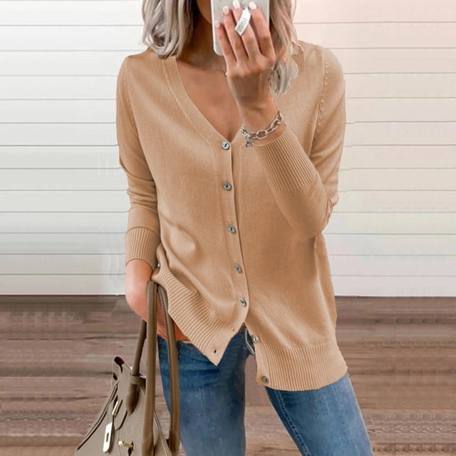 Puntoco abrigo de mujer moda mujer botones manga larga Casual sólido corto abrigo cárdigan blusa liquidación de Navidad Puntoco Puntoco-2097