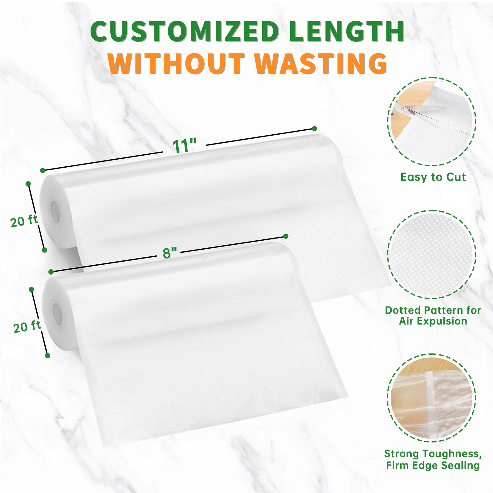 Aotto Vacuum Sealer Bags, 6-Pack Rolls (11x20 + 8x20) photo 2