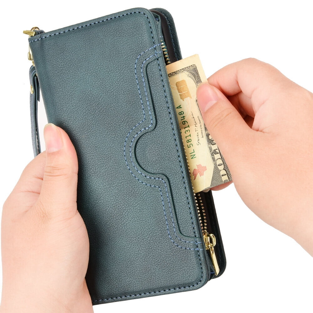 Case for Motorola Moto G PURE Cover Zipper Magnetic Wallet Card Holder PU Leather Flip Case - Green