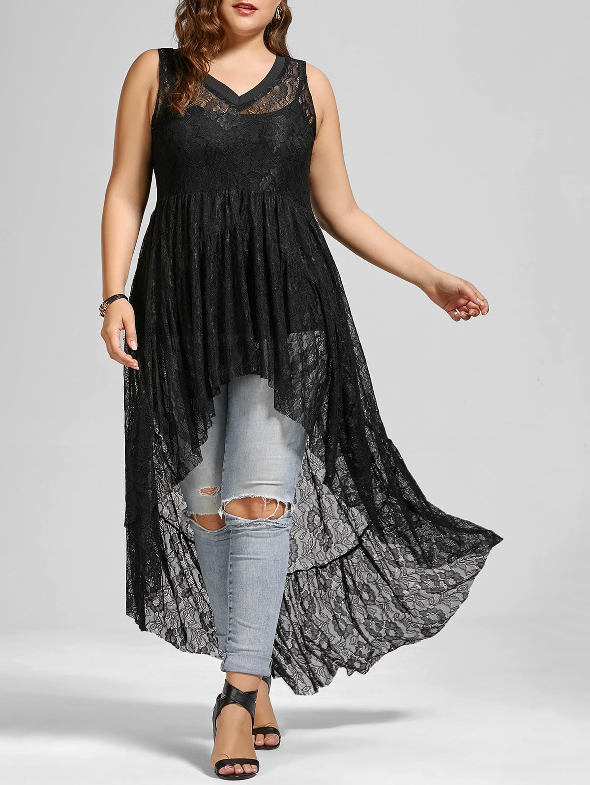 black lace tank top plus size