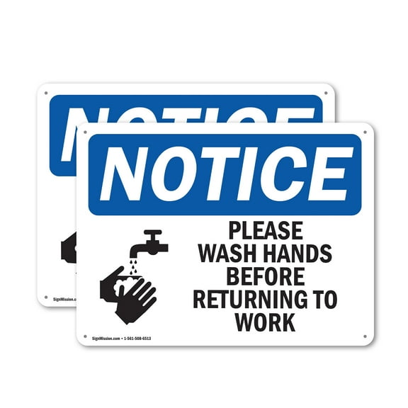 (2 Pack) Please Wash Hands Before Returning To Work OSHA Notice Sign 24 Inch X 18 Inch Plastic Sign, Weather Resistant, UV Protected for Workplace, Business, and Construction Site, Made
