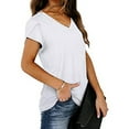 thumbnail image 4 of WIZUTIZ T Shirts for Women Holiday Saving Cotton Linen Tshirt Short Sleeve Plus Size Cotton Blend Solid Blouse Cotton Soft V-Neck Tee Oversize Athletic Tshirts Work Out Fashion Ladies T-shirt White, 4 of 6