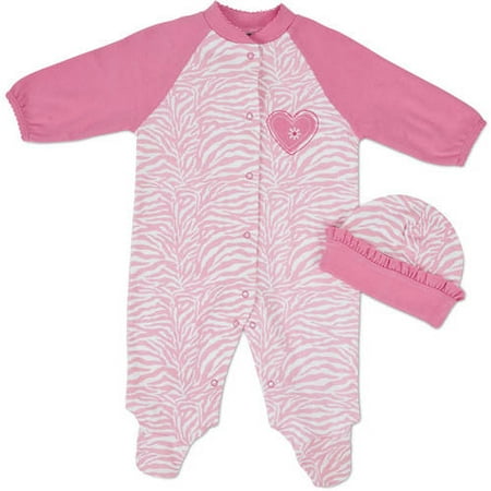 Gerber Newborn Baby Girl Sleep n Play and Hat Set, 2-Piece