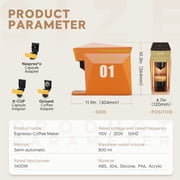 i Cafilas 3 in 1 Single Serve Coffee Maker,Self-Heating 19Bar Brewing Coffee Machine for K Cup、NESpresso and Ground Coffee,with 27oz Removable Water Reservior,Orange Espresso Coffee Machine
