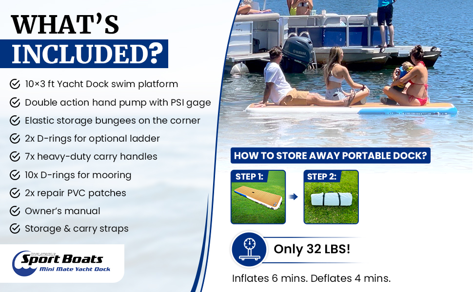 Inflatable Mini Mate Yacht Dock 10 x 3– Inflatable Dock for Boats and Lakefront–Lake Floats Easy Setup and Storage