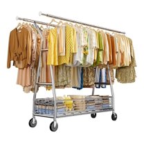 Heavy Duty Clothes Rack, 630LBS Clothing Rack with Sturdy Wheels and Shelves, Double Rods Clothing Racks for Hanging Clothes Portable Adjustable Garment Rack,