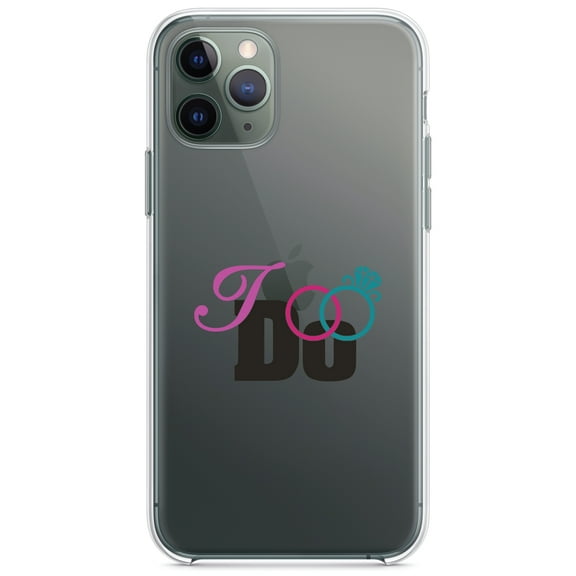 DistinctInk Clear Shockproof Hybrid Case for iPhone 11 Pro (5.8" Screen) - TPU Bumper Acrylic Back Tempered Glass Screen Protector - I Do - Wedding Rings