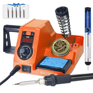 926LED V3 Soldering Iron Station Kit with Lead-free Solder Wire, 5 Soldering Tips, Tip Cleaner, Desoldering Pump with Temperature Control, Sleep Mode, C-F Conversion Function