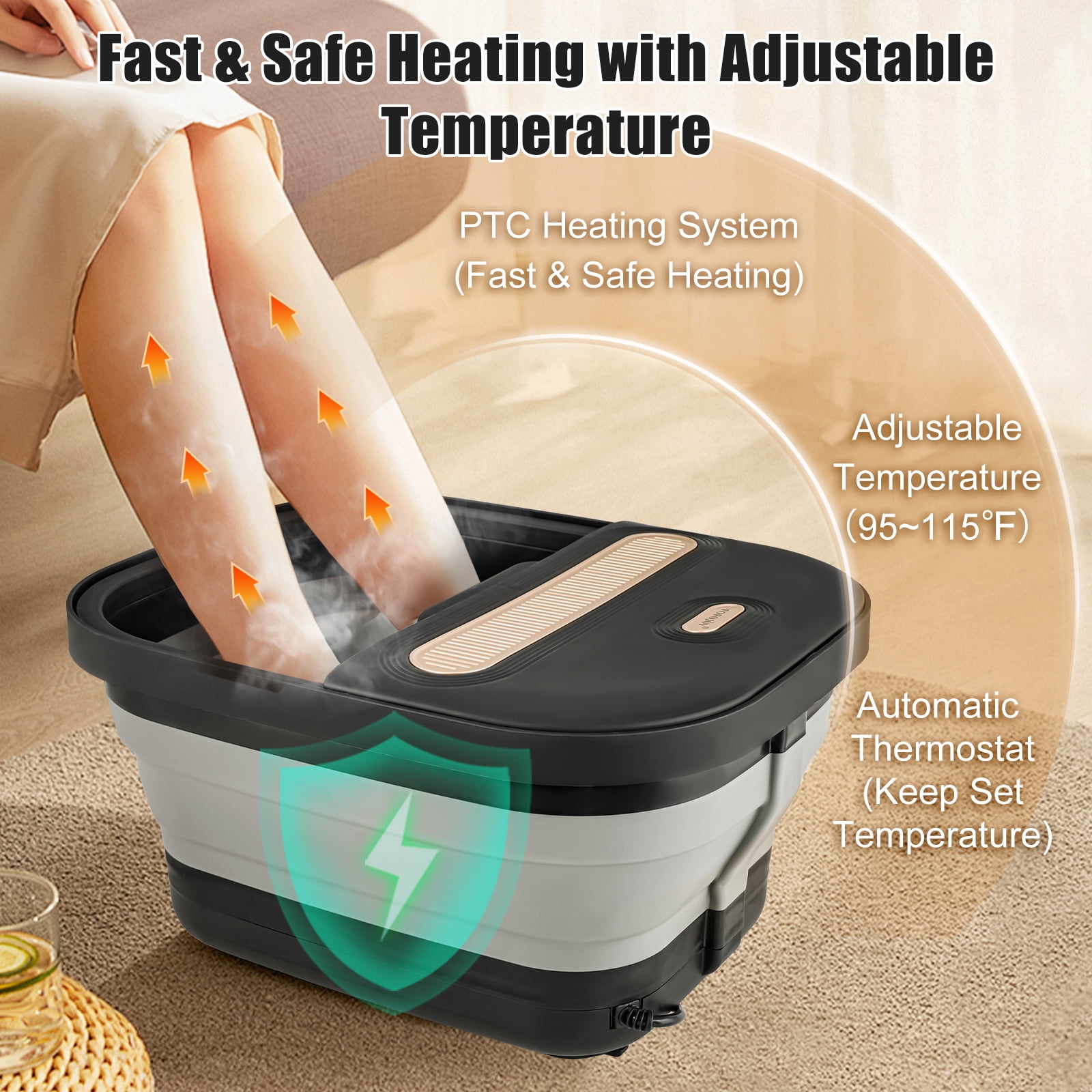 Collapsible Foot Spa Bath with Heat and Massage Rollers,Bubbles, Temperature Control, Remote Control, Pedicure Kit