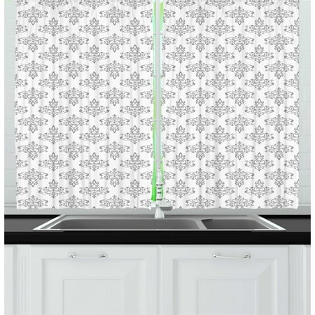 

Abstract Kitchen Curtains Simplistic Chandelier Modernized Damask Elements Print on Plain Backdrop Two Panels Drapes with Rod Pocket Room Decor 55 X 45 White and Pale Grey by Ambesonne