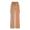 thumbnail image 4 of Women's Stretchy Wide Leg Pants New Baggy Cargo Sweatpants for Women Wide Leg Drawstring Elastic Waist Pants with Pocket Fall Trendy Outfits Beige M, 4 of 7