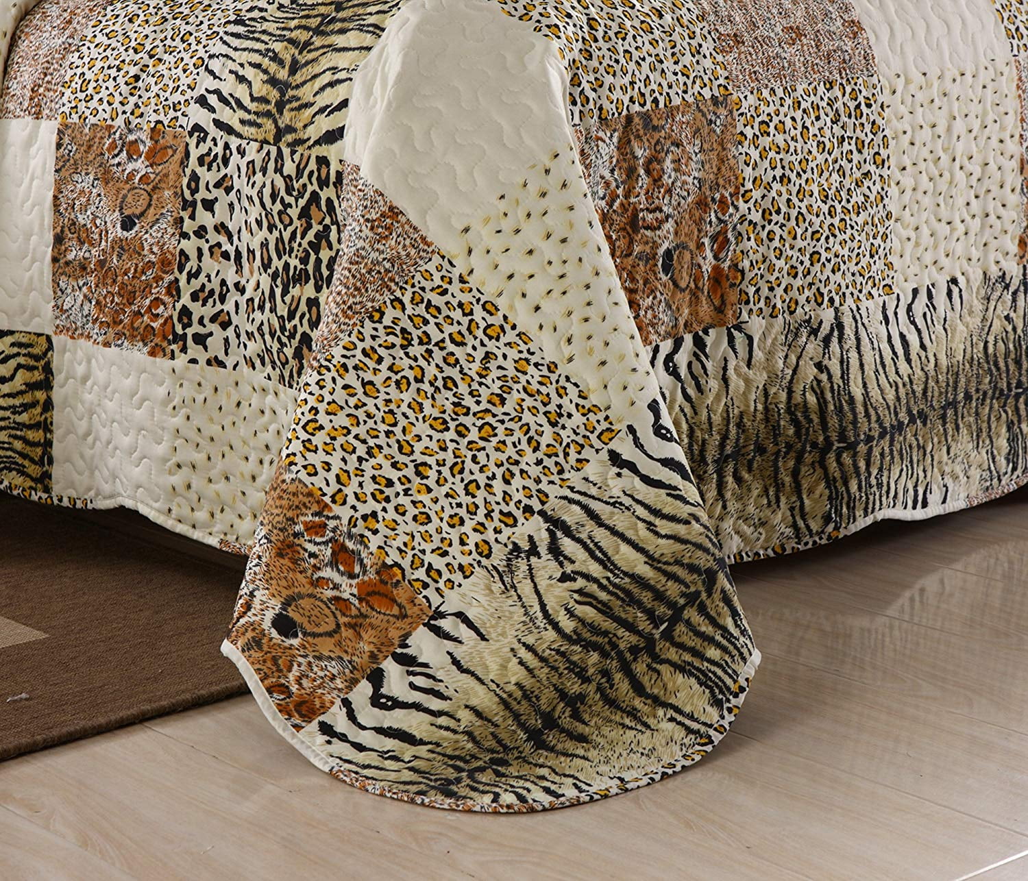 MarCielo 3 Piece Quilted Bedspread Leopard Print Quilt Quilt Set Bedding  Throw Blanket Coverlet Animal Print Bedspread Ensemble Cheetah (Queen)