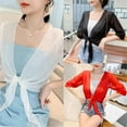 thumbnail image 3 of Yokua Womens Short Sleeve Sheer Meshes Shrug Tie Front Cropped Boleros Cardigans, 3 of 19