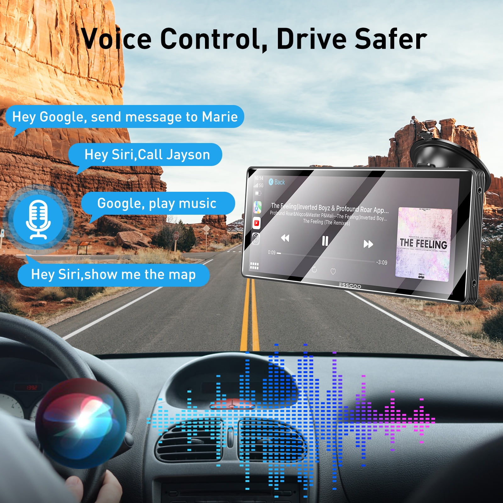 ESSGOO 10.26" Full HD Wireless Car Stereo: Apple CarPlay & Android Auto, Magic Link Screen Mirroring, GPS Navigation, Dual Bluetooth 5.0, AUX/FM Audio – Universal 7-32V for Cars, Trucks, RVs