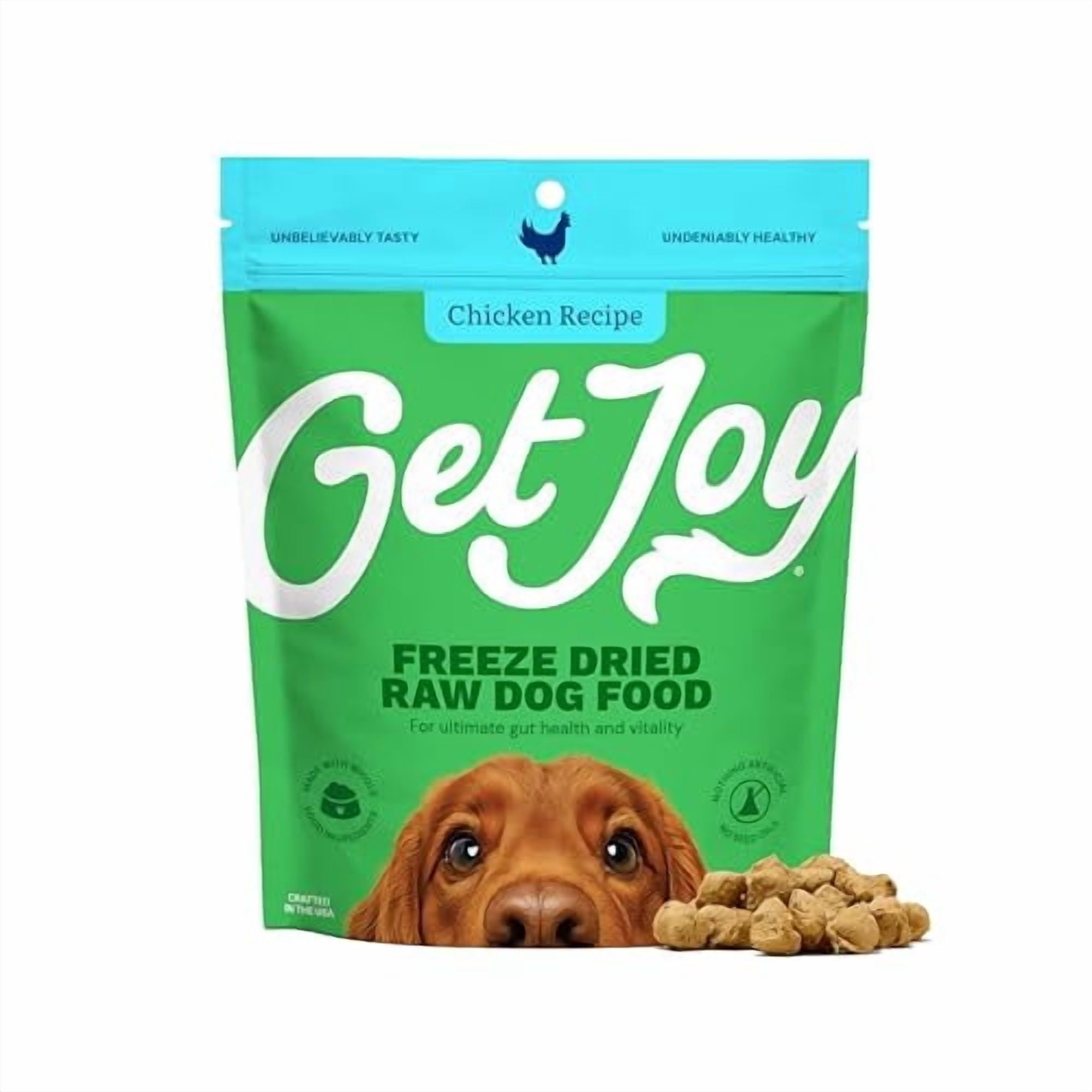 Get Joy Freeze Dried Dog Food | Chicken Recipe with Superfoods for Gut Health & Digestion | Vet Formulated Meal or Topper for Puppy, Senior & Adult Dogs, 100% USDA Sourced, Seed Oil Free | 4oz Bag