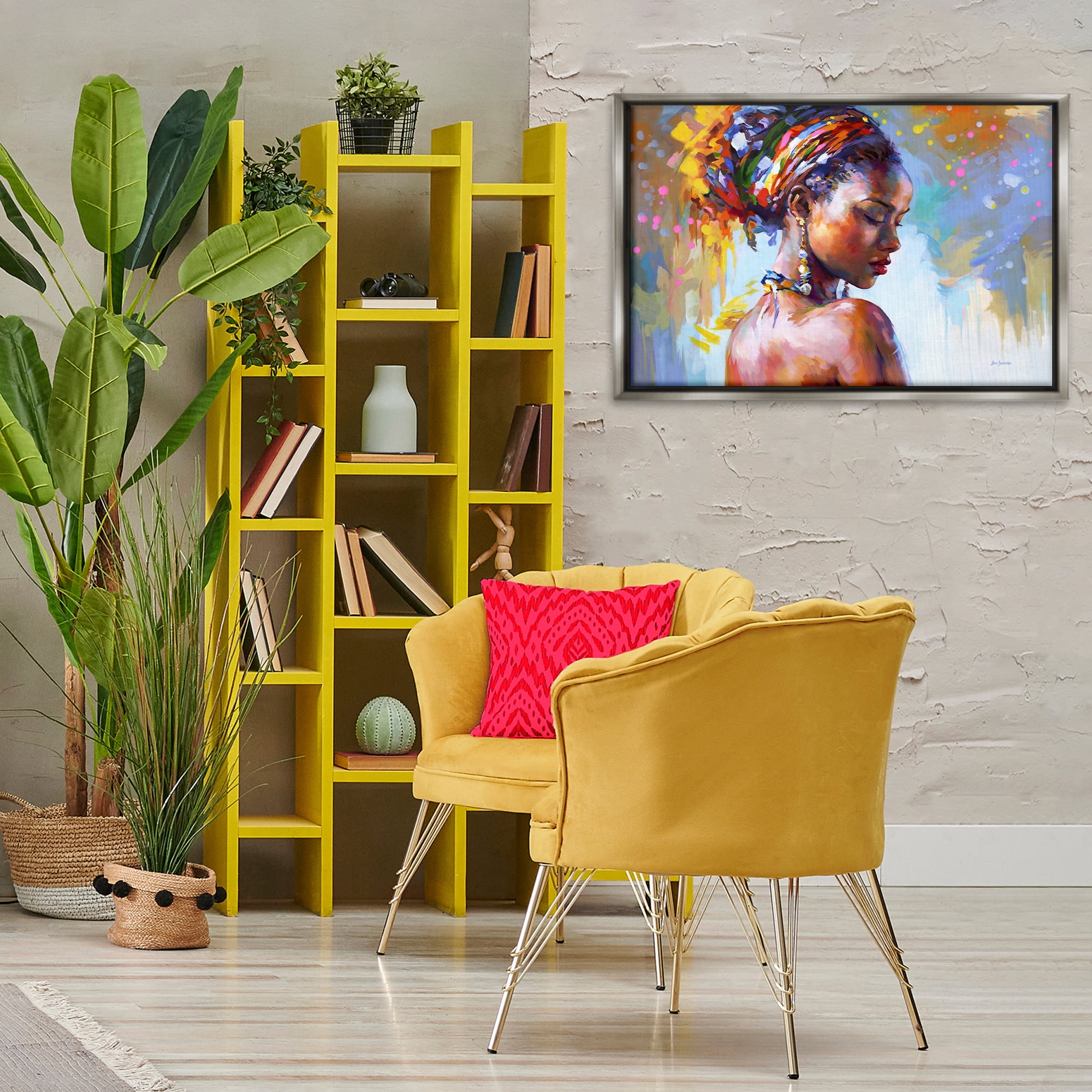 Stupell Industries African Beauty Portrait People Painting Gray Floater Framed Canvas Art Print Wall Art, 31 x 21