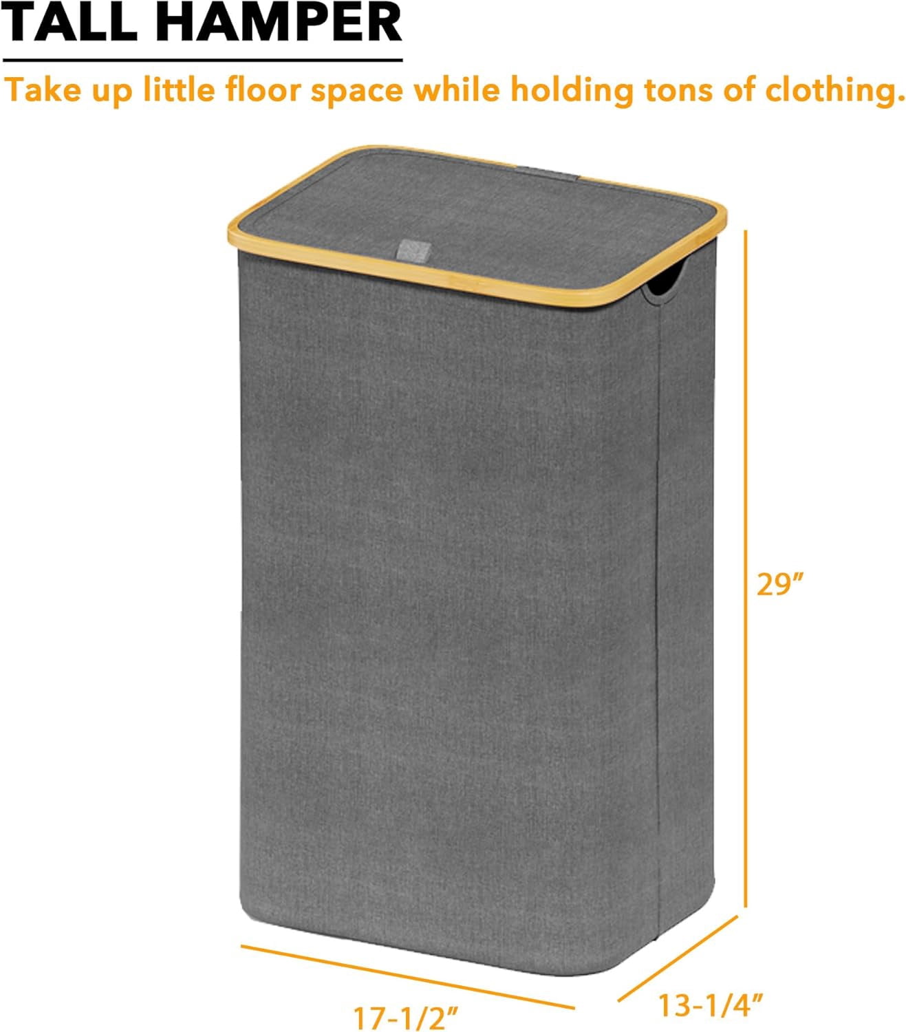SpaceAid 110L Laundry Hamper with Lid, Large Tall Clothes Basket Bin, Grey