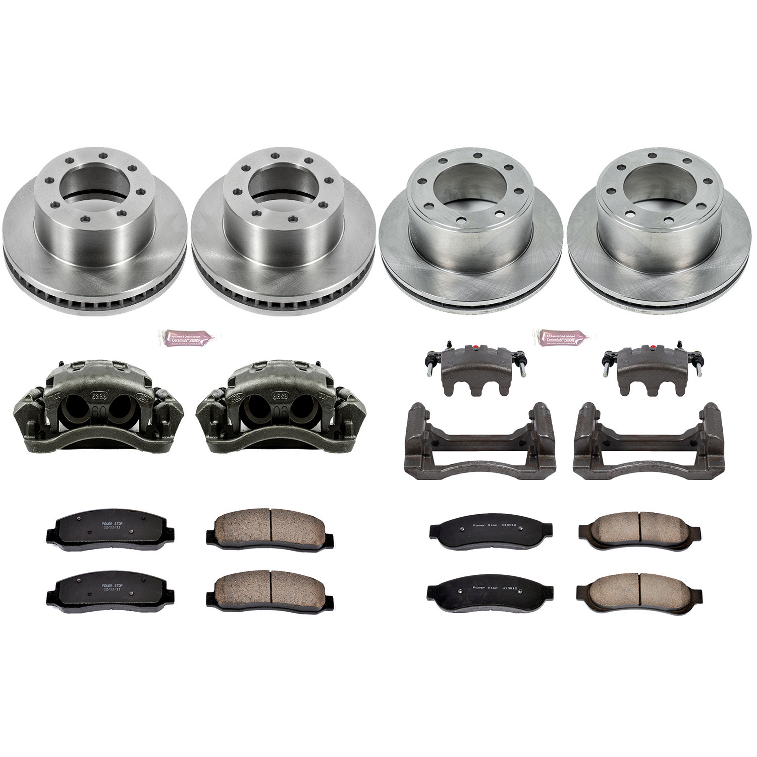 PowerStop Front and Rear Stock Replacement Brake Pad and Rotor Kit with Calipers Fits: FORD Select Models KCOE5459