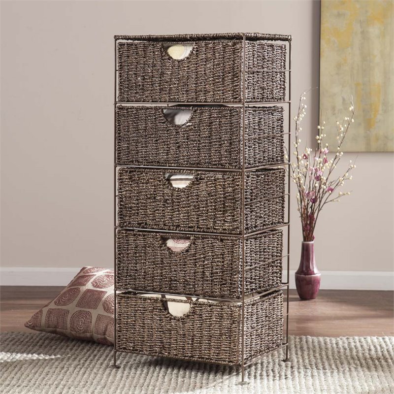 Southern Enterprises Kelsey Seagrass 5 Drawer Storage Unit In