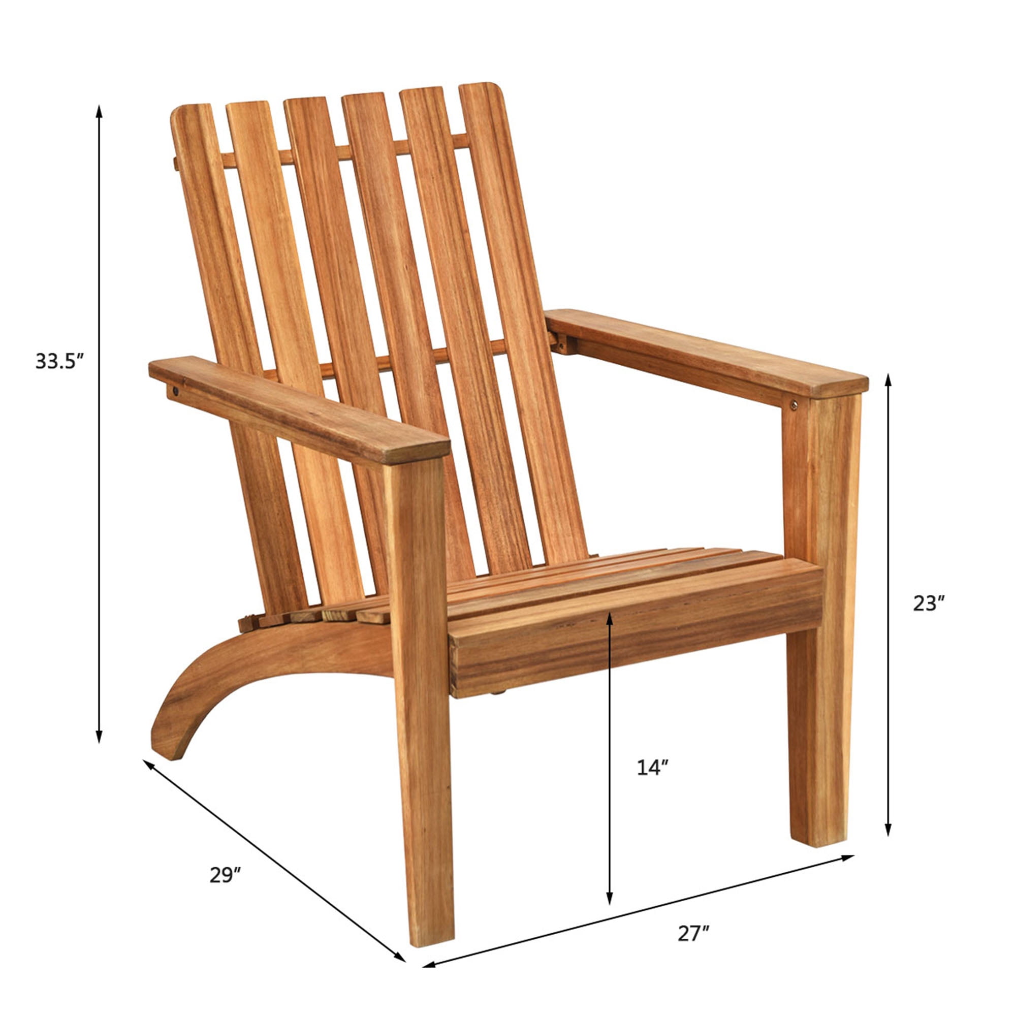 Gymax 4PCS Adirondack Chair Acacia Wood Fire Pit Chair w/ Backrest and Armrests Campfire Chair Outdoor Lawn Chair for Patio