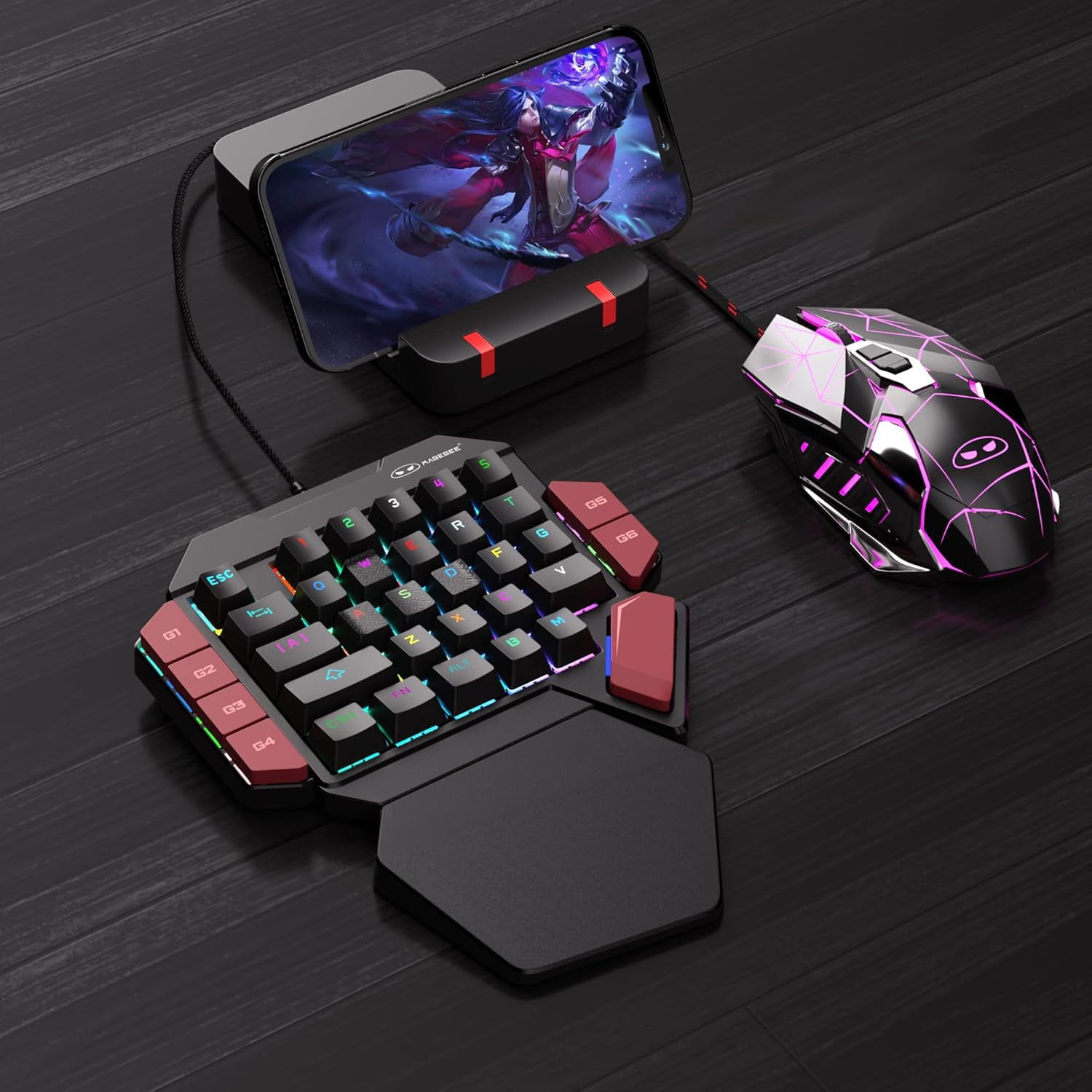 MageGee One Handed Professional Gaming Keyboard, RGB Backlit 35 Keys Mini Wired Mechanical Keyboard with Blue Switch for PC Gamer, Support 6 Macro Keys