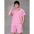 thumbnail image 5 of Men 2 Piece Outfit Solid Short Sleeve Button Shirt and Drawstring Shorts Summer Casual Set Pale M, 5 of 6