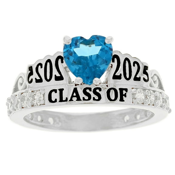 JackAni 14k White Gold Simulated Blue Zircon December Birthstone Gorgeous 2025 Graduation Ring - Size 5.00