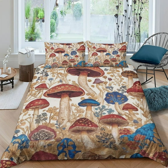 3D Magic Mushroom Printed Duvet Cover Set Home 2/3pcs Bedding Set with Pillowcase,Twin (68"x86")