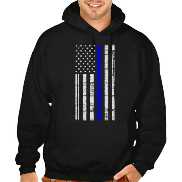 Koyotee - Men's Police Flag V Blue Thin Line Black Pullover Hoodie ...