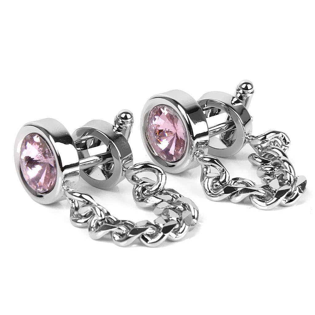 Men's Around Curb Chain Pink Crystal Cuff links Cufflinks Wedding Party