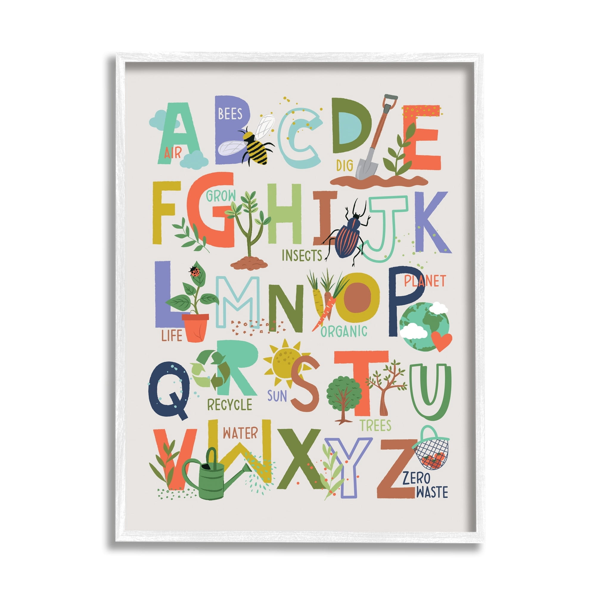 Stupell Industries Children's Whimsical Alphabet Chart Insects Garden Nature, 24 x 30,Design by Lisa Perry Whitebutton