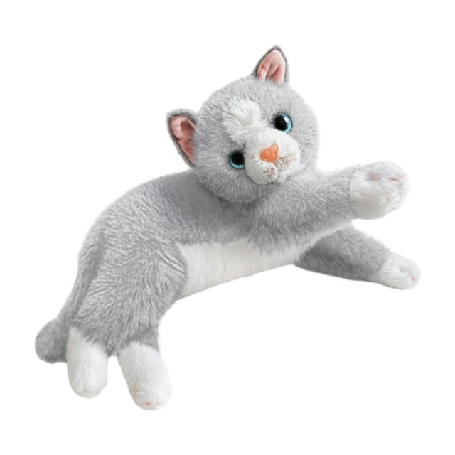 Juguete de peluche de gato realista, muñeco de gato suave y cómodo, regalo para niños, peluche realista. Gris