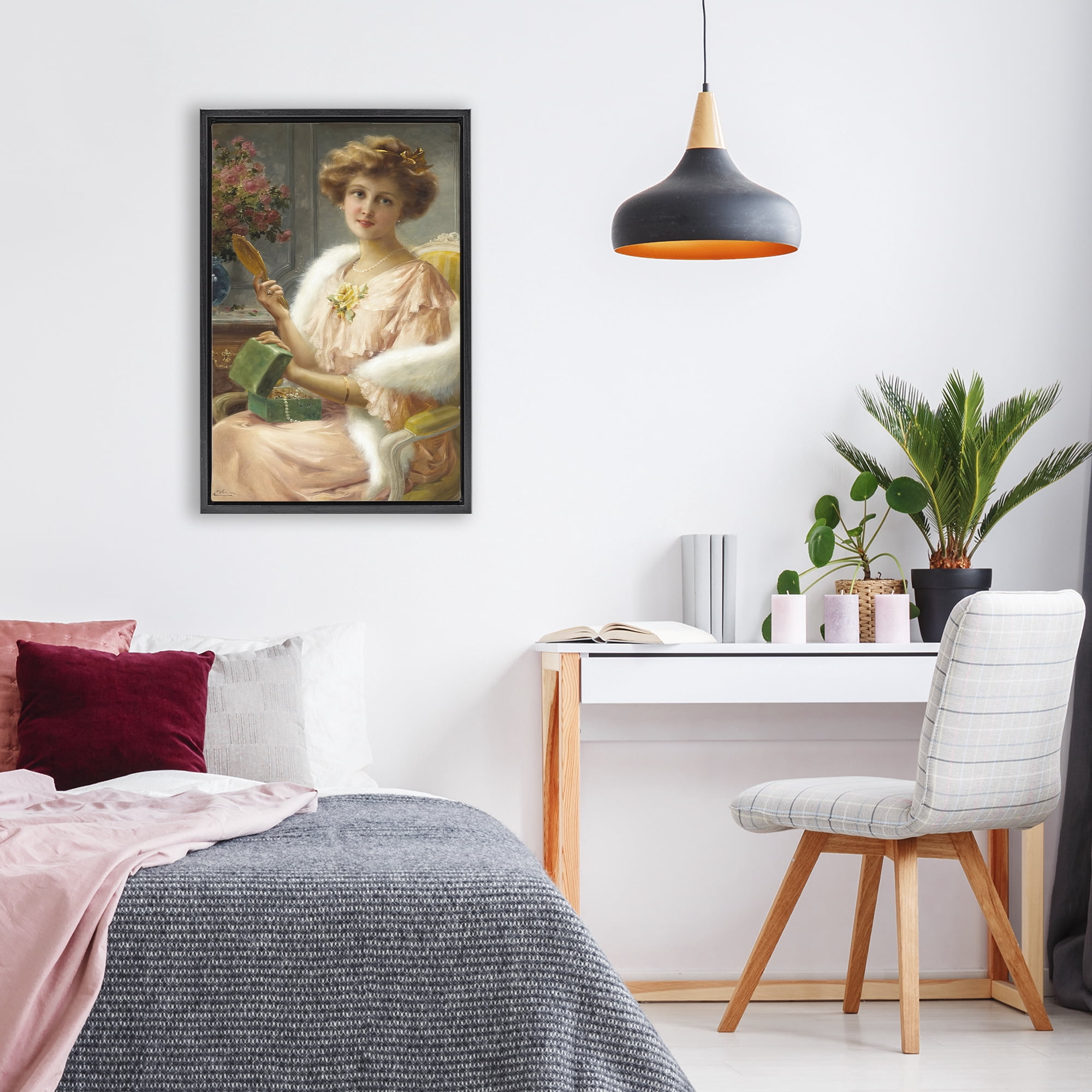 Stupell Industries Young Lady with Mirror Black Framed Floater Canvas Wall Art, design by Tina LeCour