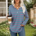 thumbnail image 2 of Ashirexll Womens Long Sleeve Shirts Casual Winter Tops Striped Button Down V-Neck Pullover Blouse Loose, 2 of 7