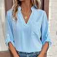 thumbnail image 6 of Jewelreauty Womens Striped 3/4 Sleeve V Neck Work Shirts Dressy Tops Casual Lightweight T-Shirts with Pocket (S, Blue), 6 of 7