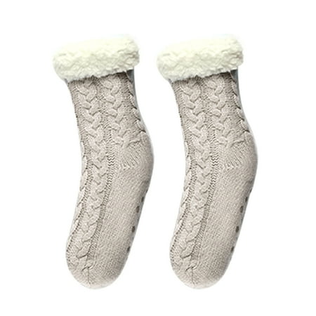 

LINASHI Socks Women Autumn Winter Plush Liner Anti Slip Twist Knitted Warm Boots Floor Socks