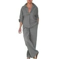 thumbnail image 2 of SELONE Summer Outfits for Women 2 Piece Cotton Linen Set Boyfriend Oversized T Shirts Straight Leg Pant Plus Size Tracksuit Collared Neck Casual Sets Fashion Suits Beach Solid Two Piece Outfits, 2 of 6