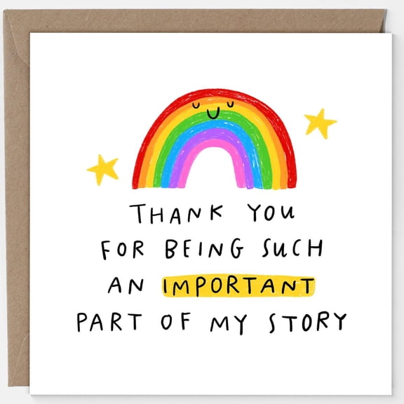 Thank You Card with Rainbow Design – "Important Part of My Story" Message – Blank Inside, Envelope Included – Perfect Gratitude Card for Friends, Family, or Special Occasions